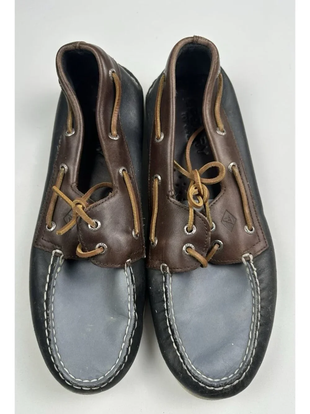 Sperry Top-Sider 2-Eye Leather Boat Shoes Men's 11.5 M Brown Blue Moccasin